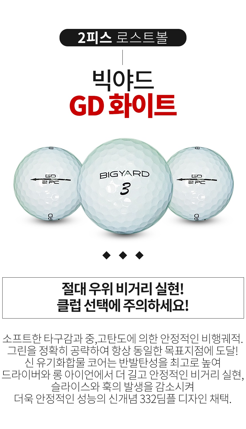 빅야드 GD 2피스 골프공 A급 로스트볼 (16개/박스)