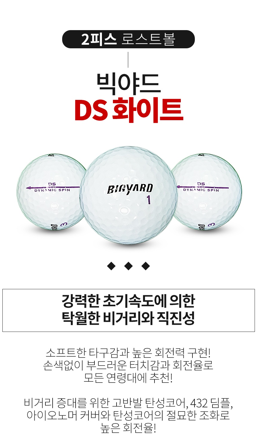빅야드 DS 2피스 골프공 A급 로스트볼 (16개/박스)