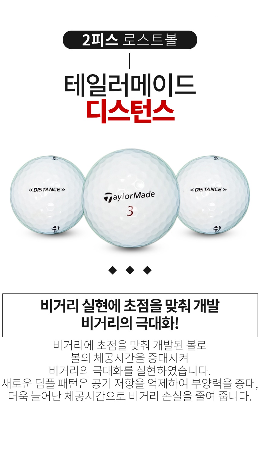 테일러메이드 디스턴스 2피스 골프공 A-급 로스트볼 (16개/박스)