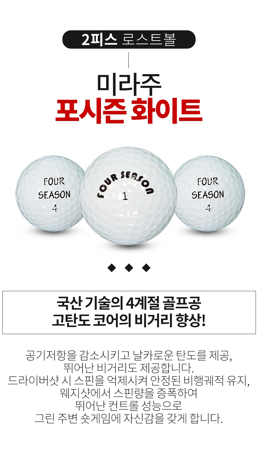 미라주 포시즌 2피스 골프공 A급 로스트볼 (16개/박스)