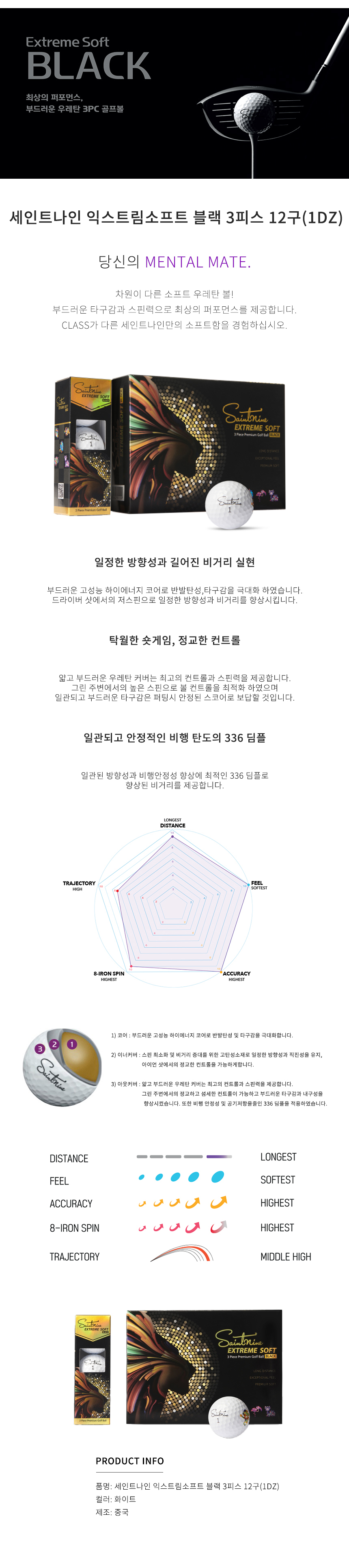정품볼 세인트나인 익스트림소프트 블랙 3피스 12구(1더즌)