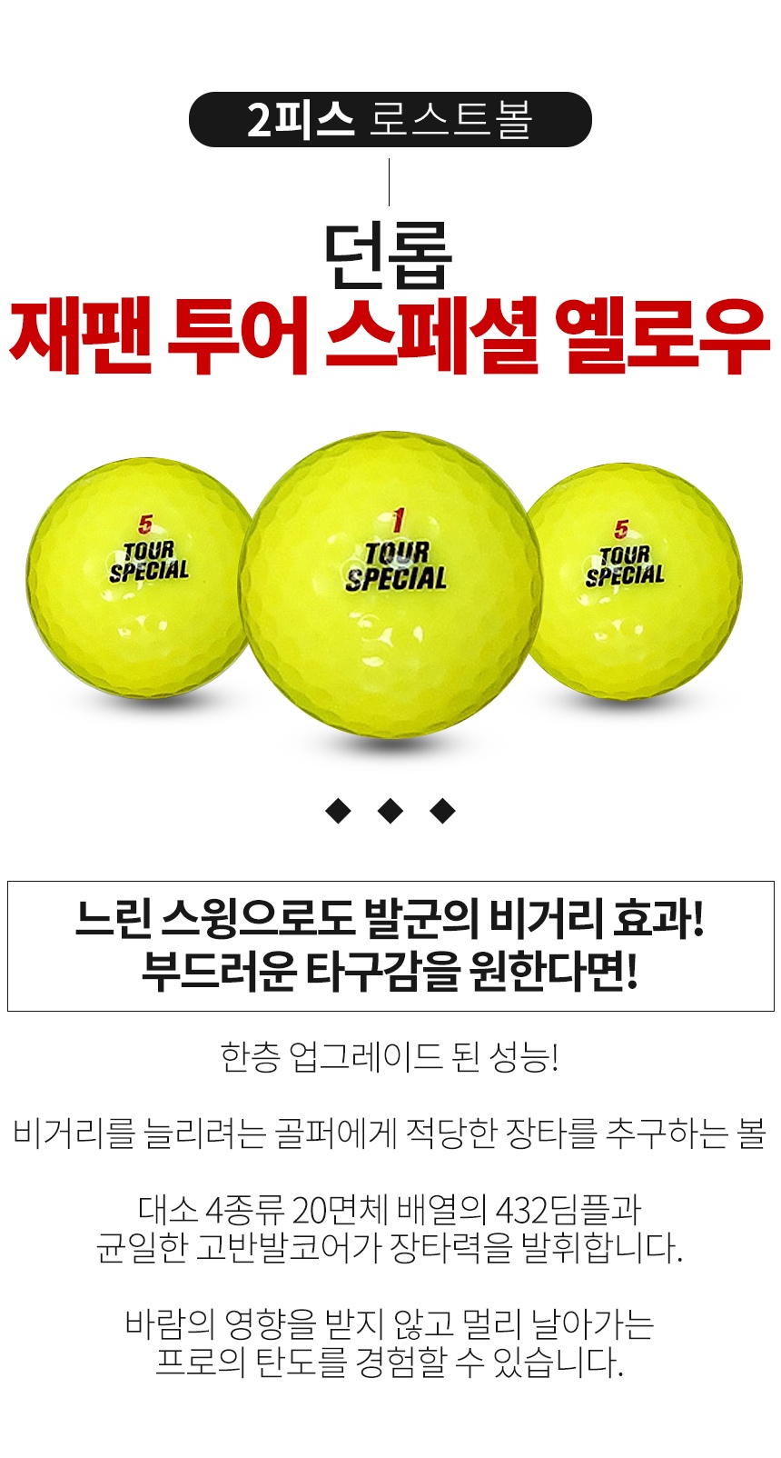 던롭 재팬 투어스페셜 옐로우 2피스 A-급 로스트볼 16개