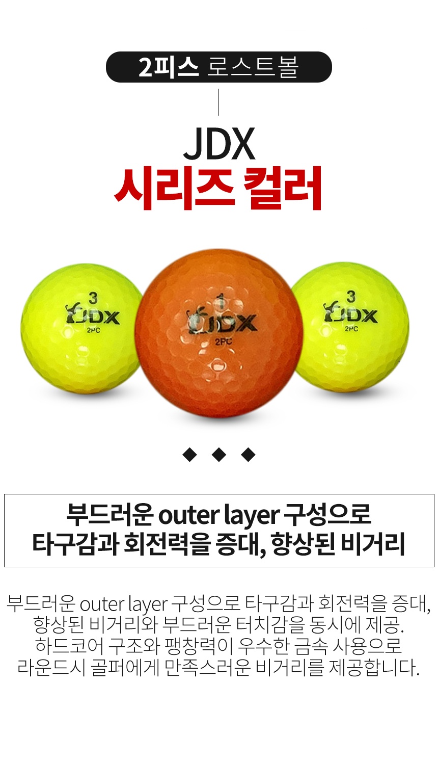 JDX 2피스 시리즈 컬러혼합 골프공 A-급 로스트볼 (16개/박스)