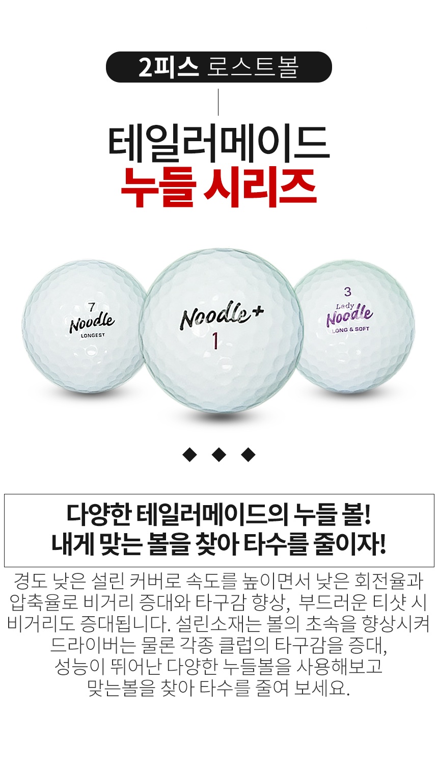 테일러메이드 누들 시리즈 혼합 2피스 골프공 A-급 로스트볼 (16개/박스)
