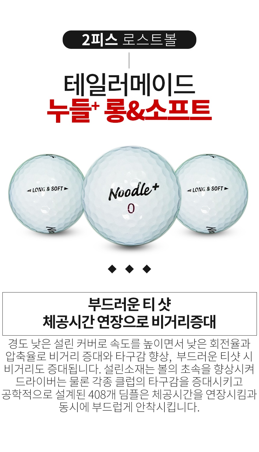 테일러메이드 누들 롱&소프트 2피스 골프공 A급 로스트볼 (16개/박스)