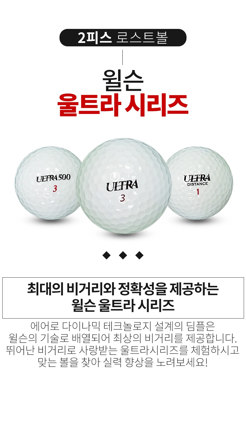 윌슨 울트라 시리즈혼합 2피스 골프공 A급 로스트볼 (16개/박스)